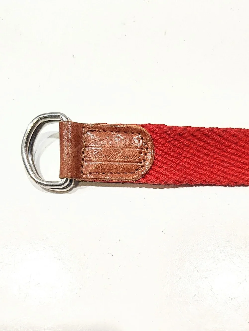 Edde Bauer Womens M Red Woven Belt Leather Tabs Silver D-Rings Buckle Braided